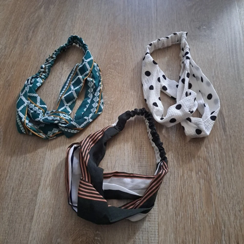 Lot of 3 Fabric Headbands Elastic Back NWOT